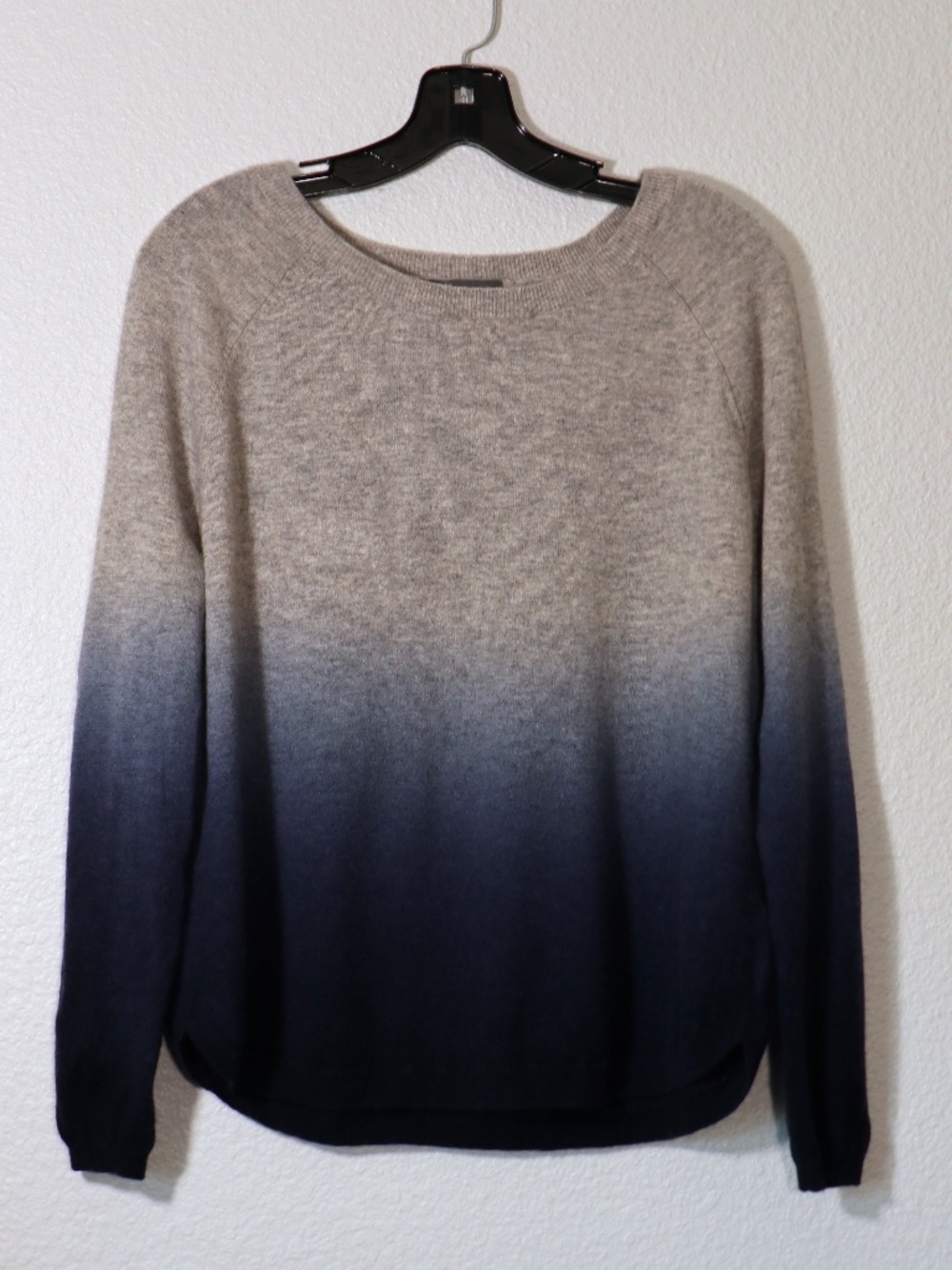Grey to blue ombre wool/cashmere lightweight sweater